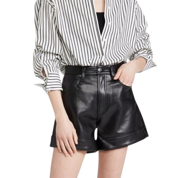 Agolde Recycled Leather Angeled Hem Black Shorts Size 29 - Picture 15 of 16